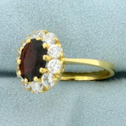 4.5ct Tw Garnet And Cz Flower Ring In 18k Yellow Gold