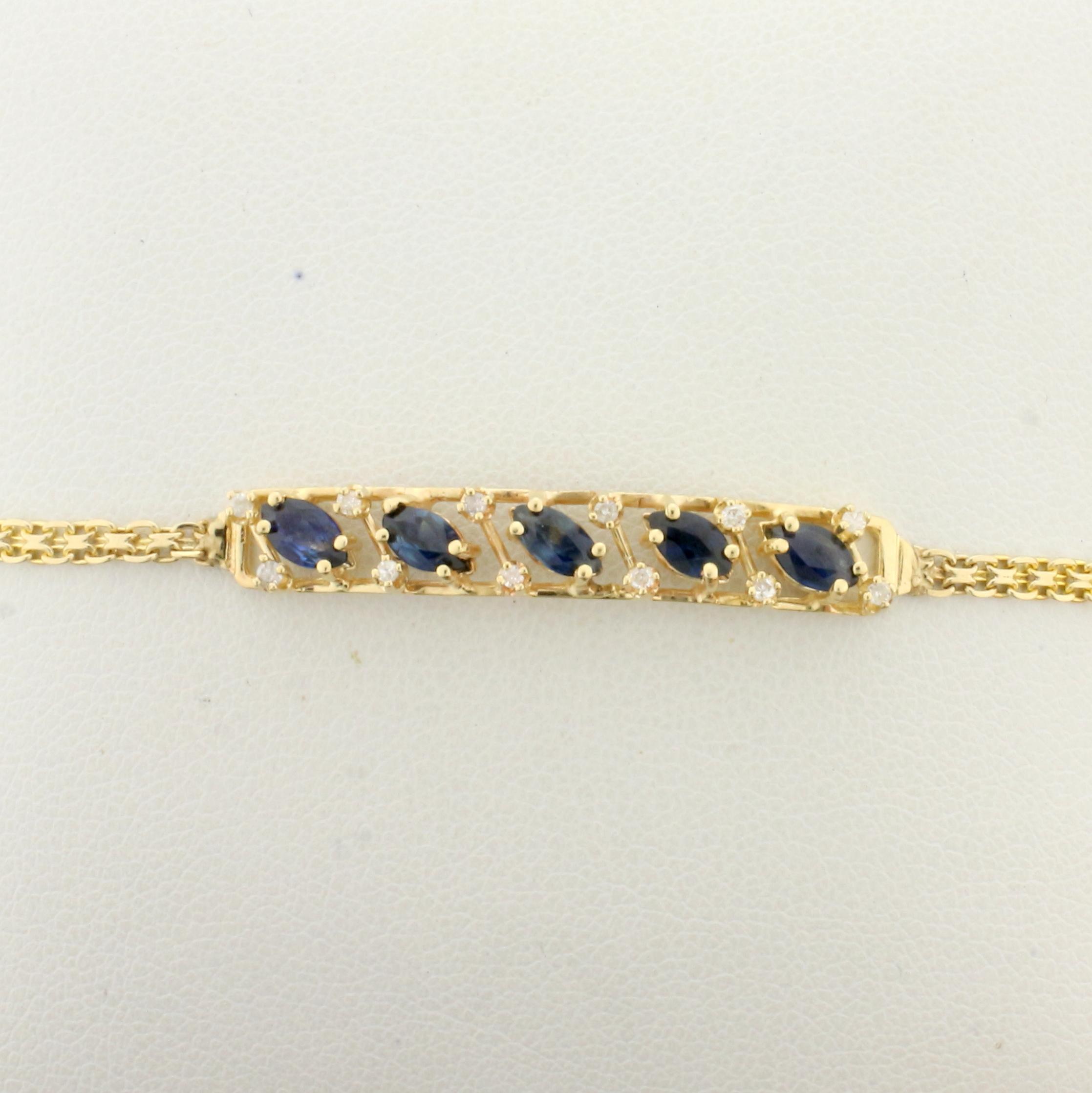 Sapphire And Diamond Bar Bracelet In 14k Yellow Gold