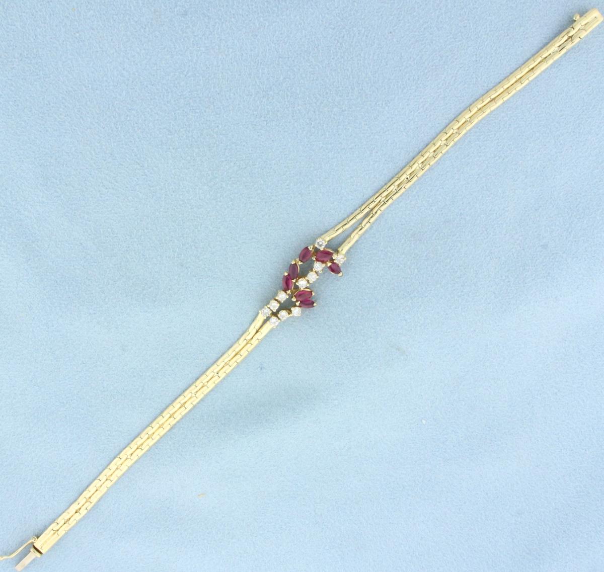 Italian Ruby And Diamond Bracelet In 14k Yellow Gold