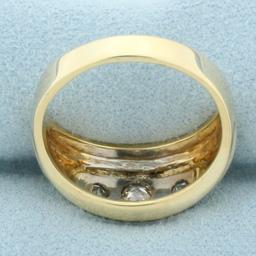 Antique Mens Three Stone Old European Diamond Wedding Or Anniversary Ring In 14k Yellow Gold