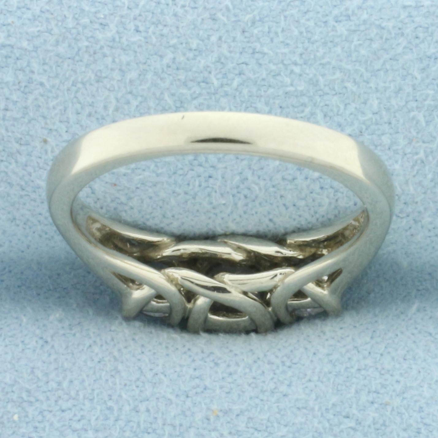 Cz Three Stone Wedding Ring In 14k White Gold
