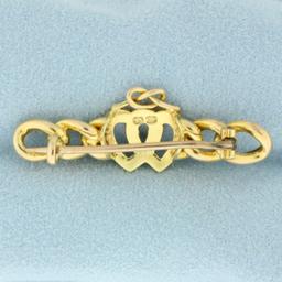 Antique 1894 Victorian Double Heart Seed Pearl Pin Brooch In 15k Yellow Gold