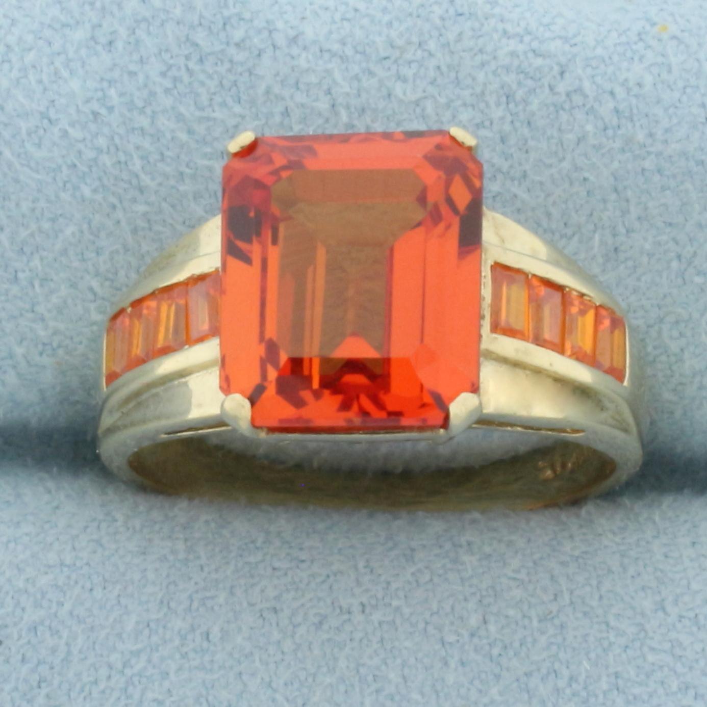 Lab Orange Sapphire Ring In 10k Yellow Gold