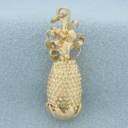 3d Pineapple Pendant Or Charm In 14k Yellow Gold