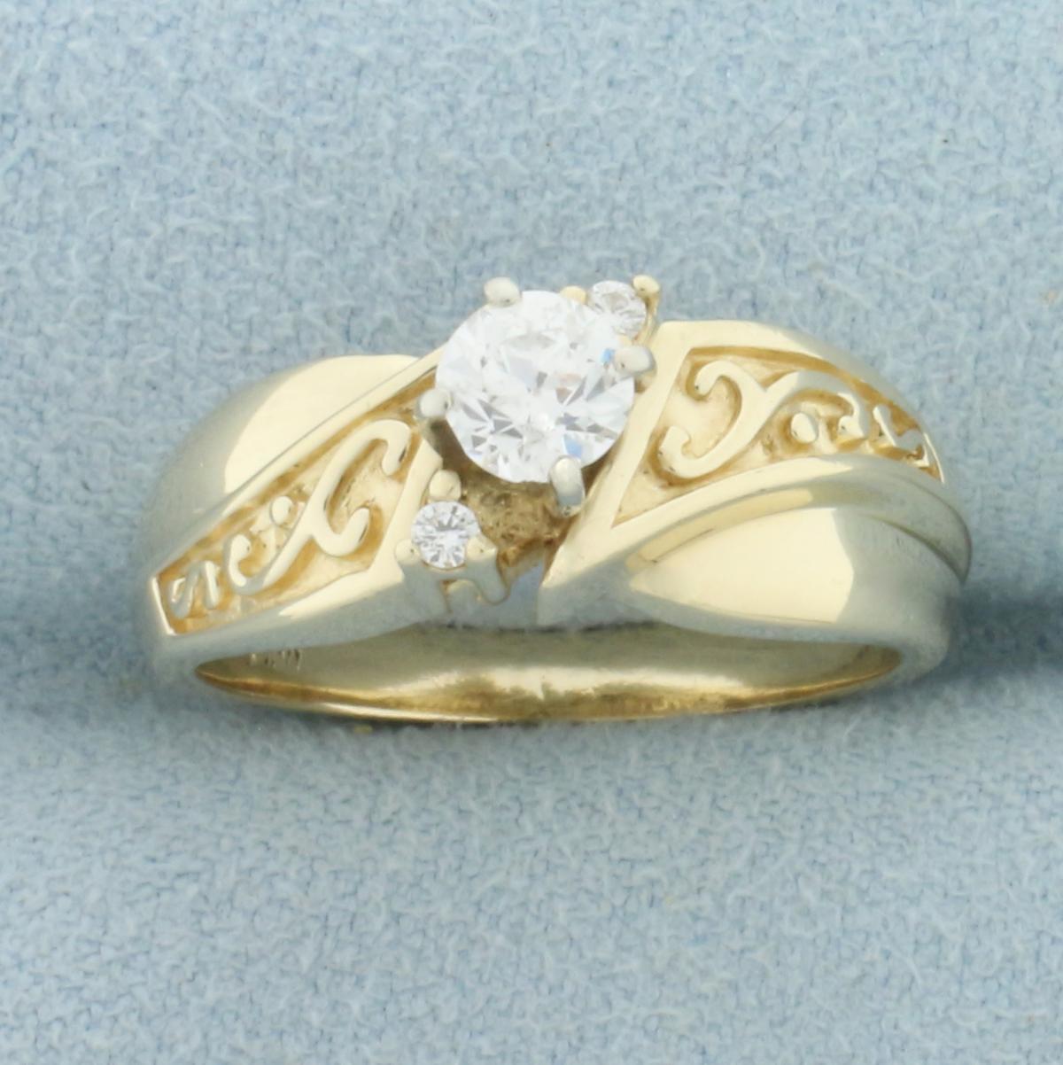 Vintage Old European Cut Diamond Engagement Ring In 14k Yellow Gold