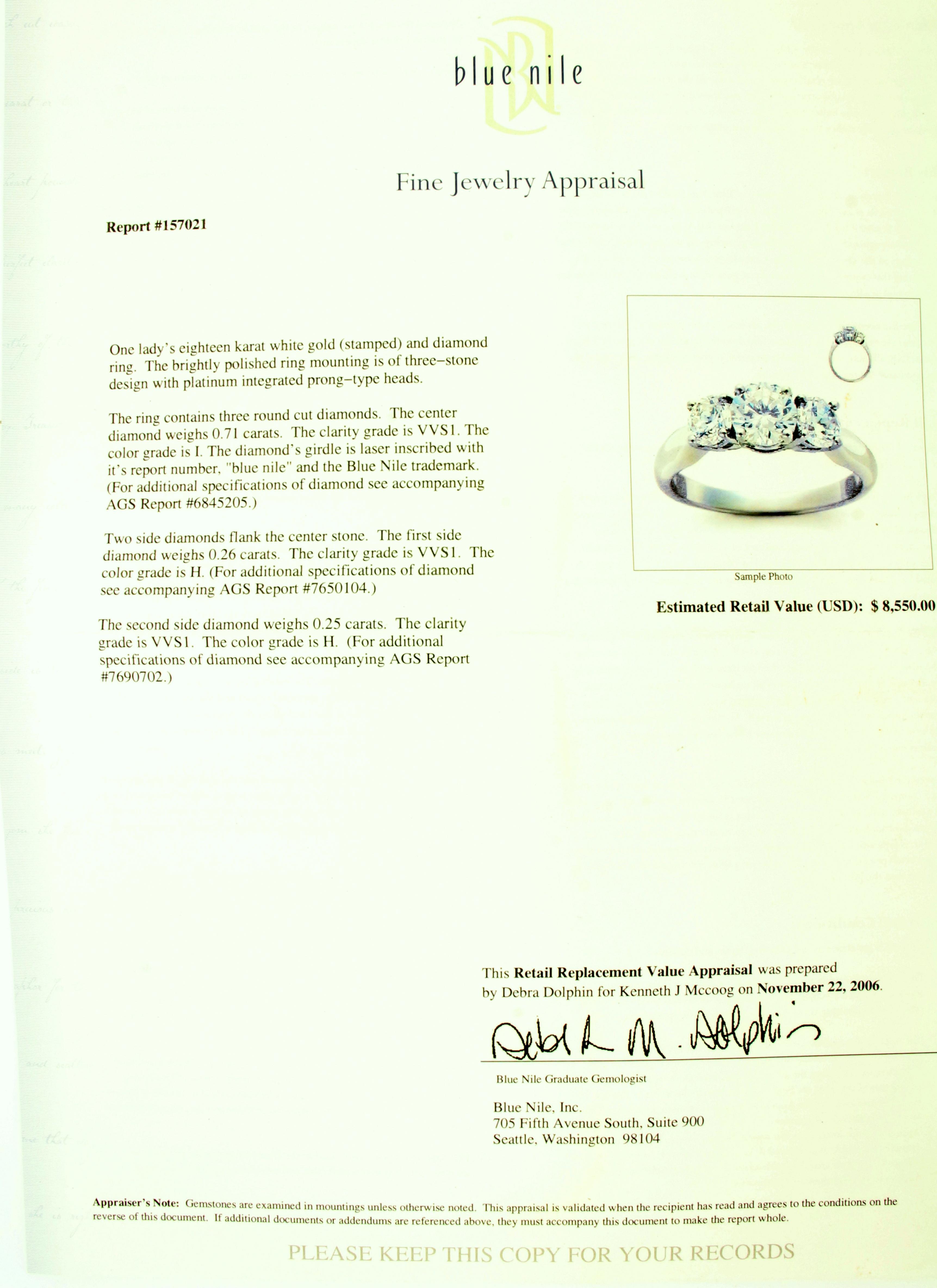 Certified Diamond 3 Stone Wedding Anniversary Engagement Ring In 18k White Gold