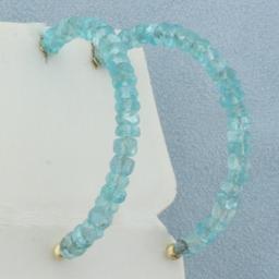 Aquamarine Bead Half Hoop Earrings In 14k Yellow Gold