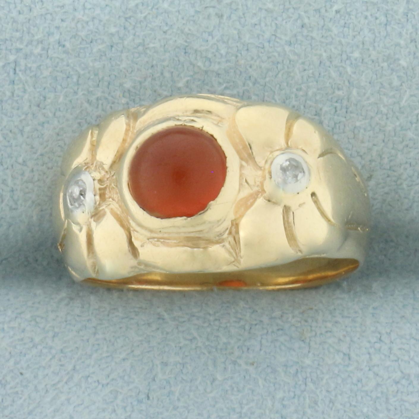 Spessartite And Diamond Ring In 14k Yellow Gold