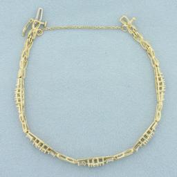 Baguette And Round Diamond Bracelet In 14k Yellow Gold