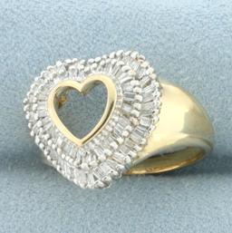 Baguette Diamond Heart Ballerina Ring In 14k Yellow Gold