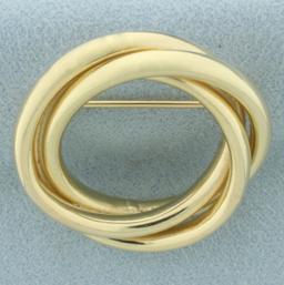 Triple Circle Love Knot Brooch Or Pin In 14k Yellow Gold