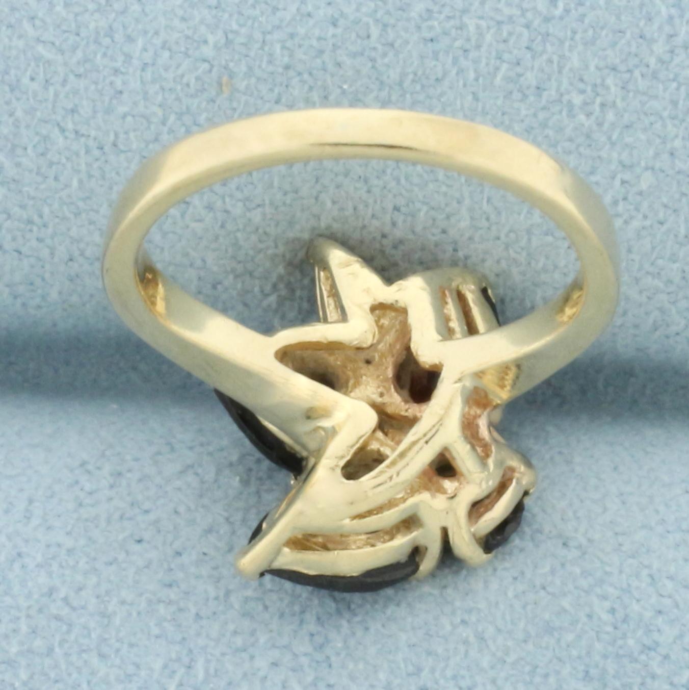 Garnet Flower Design Ring In 14k Yellow Gold