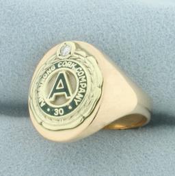Antique Armstrong Cork Company Diamond Signet Ring In 14k Yellow Gold