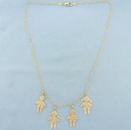 Diamond Children Or Grandchildren Charm Necklace In 14k Yellow Gold