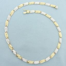 17 Inch Two Tone Diamond Cut Designer Link Necklace In 14k Yellow And White Gold