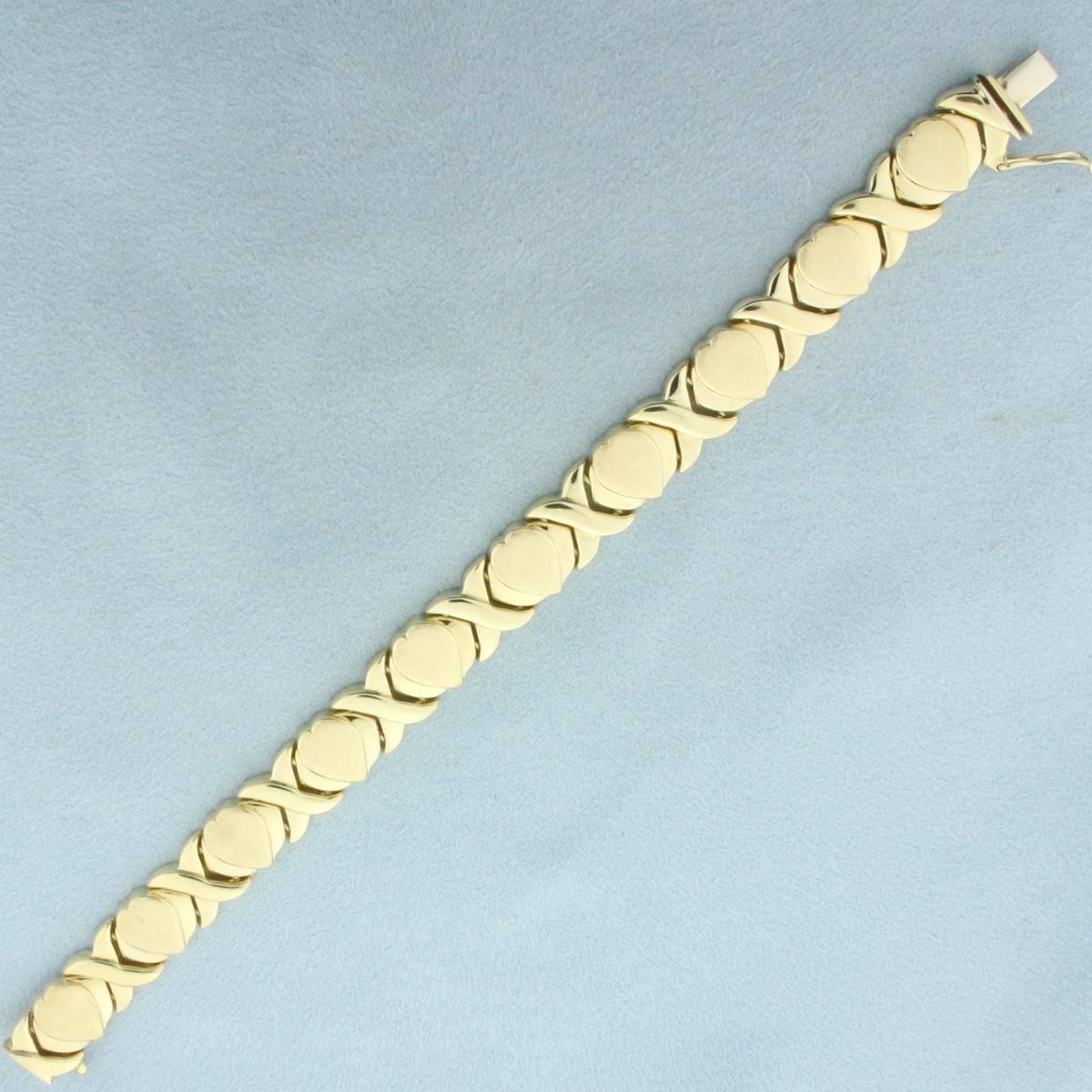 X's And O's Matte And High Polish Bracelet In 14k Yellow Gold