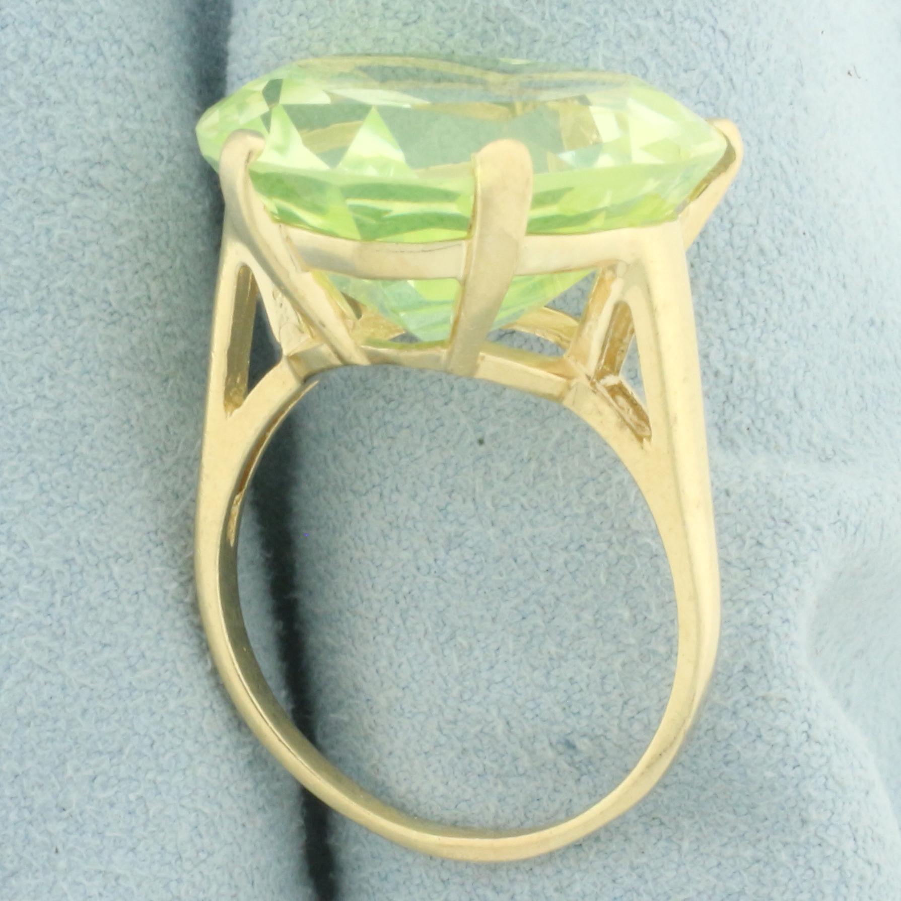 Large Neon Green Tourmaline Heart Ring In 14k Yellow Gold