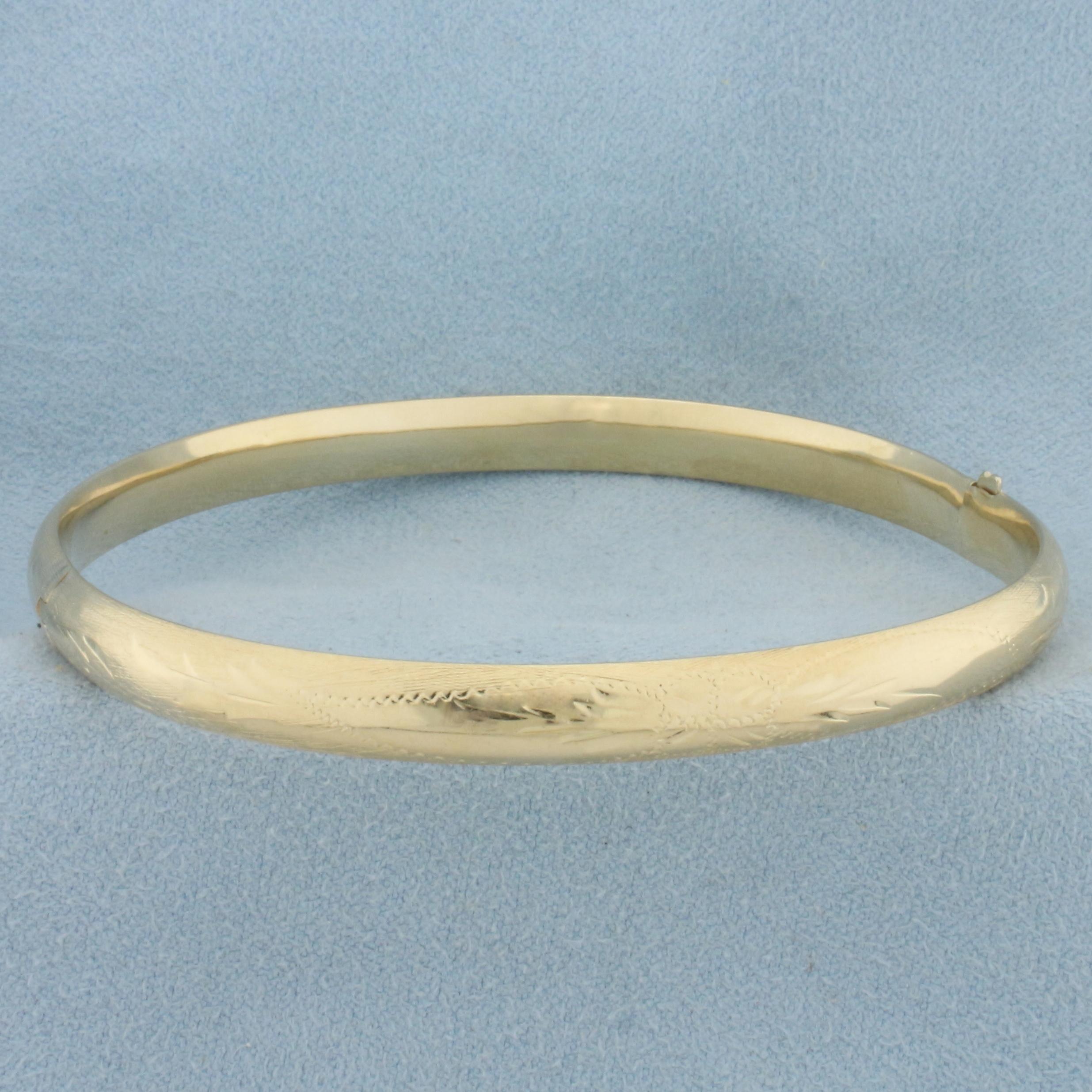 Engraved Hinged 6mm Bangle Bracelet In 14k Yellow | Proxibid