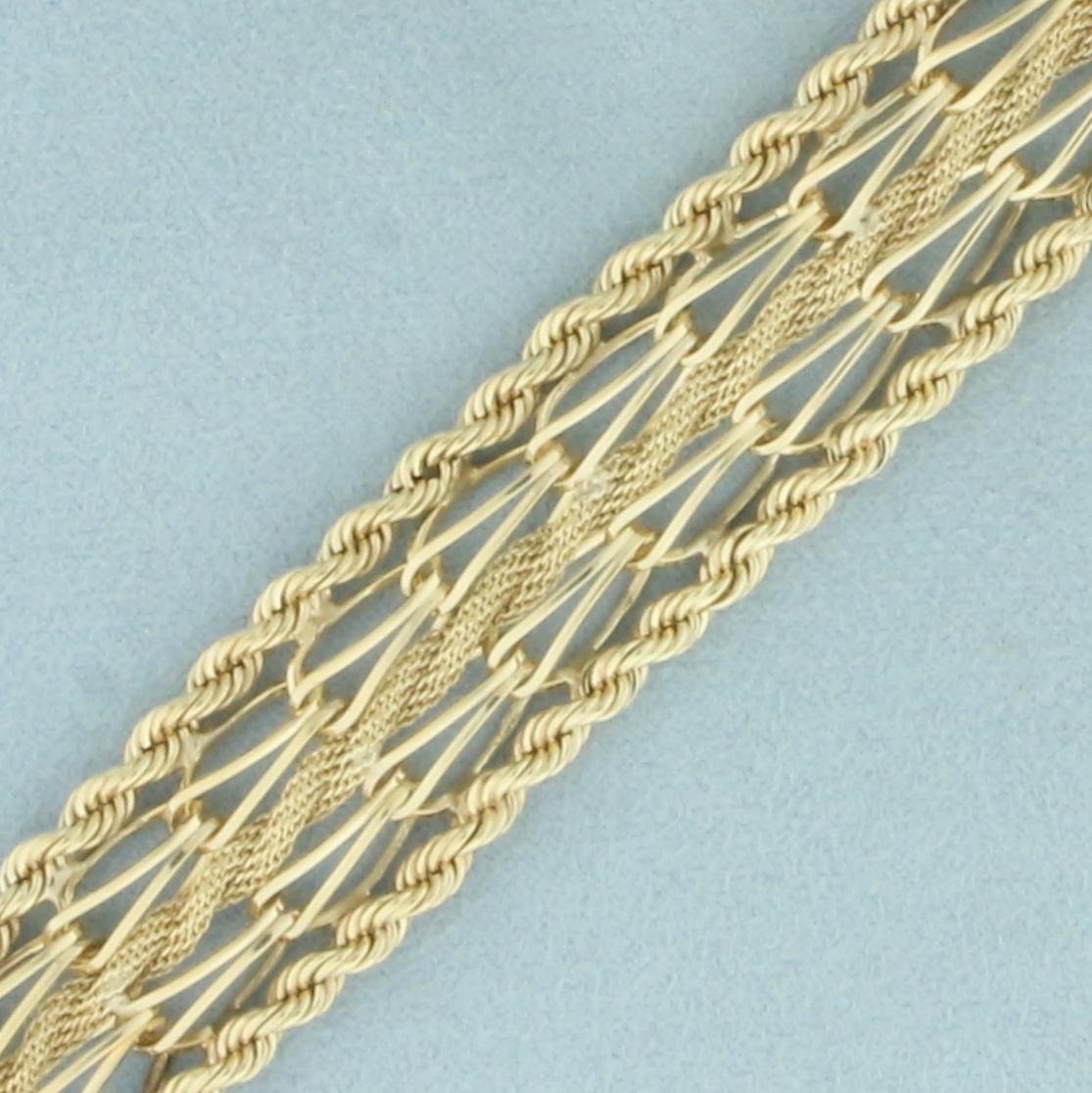Triple Rope Wide Charm Bracelet In 14k Yellow Gold