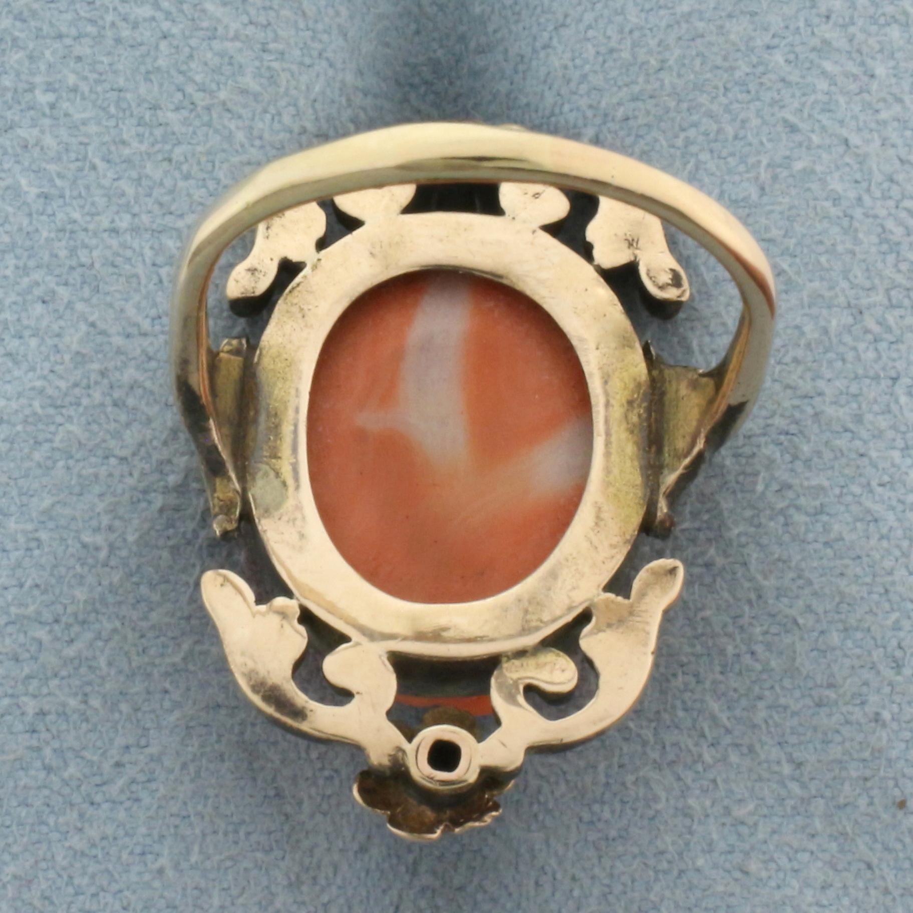 Antique Victorian Carved Red Coral Cameo Ring In 14k Rose Gold