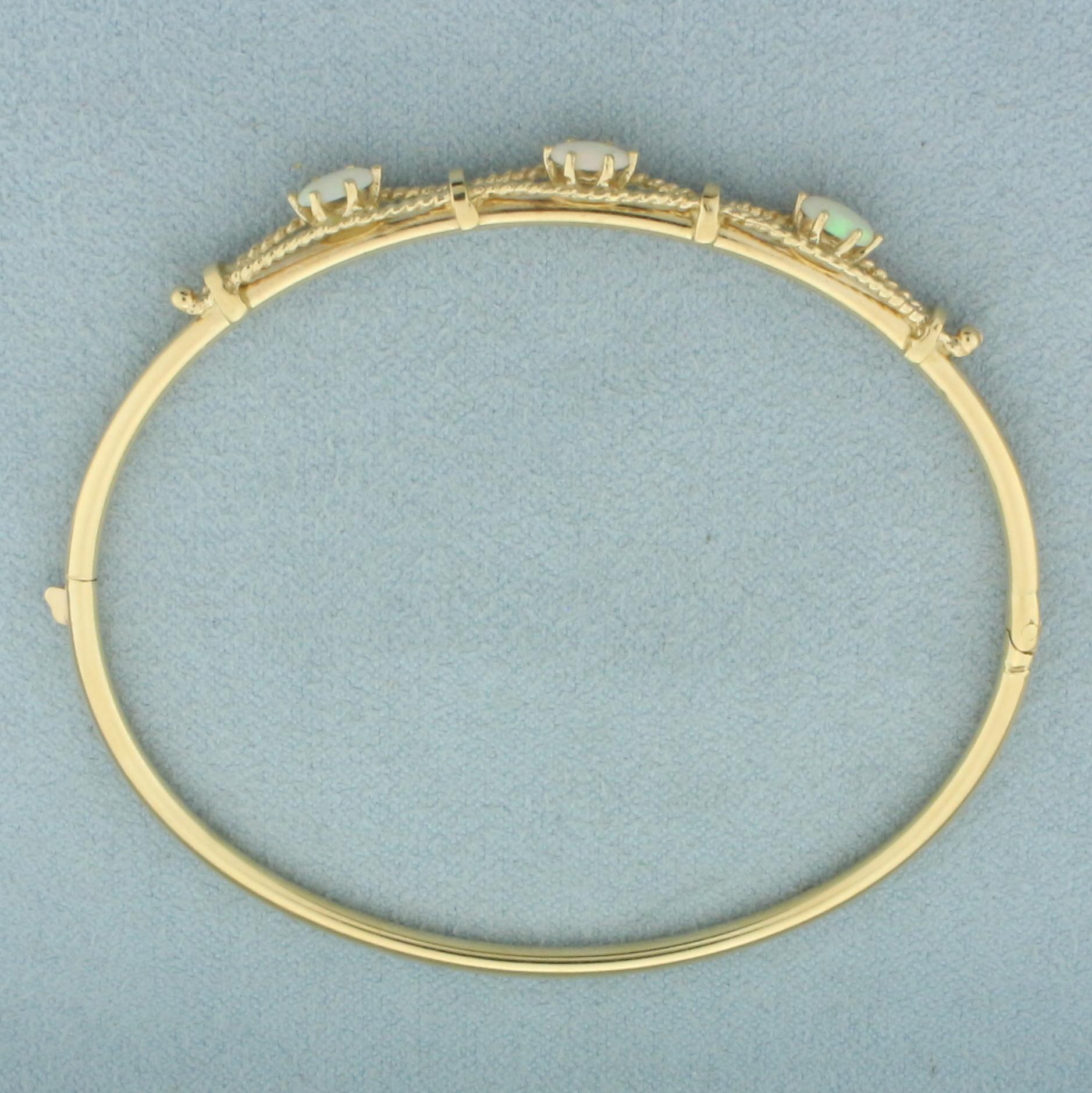 Opal Rope Design Bangle Bracelet In 14k Yellow Gold