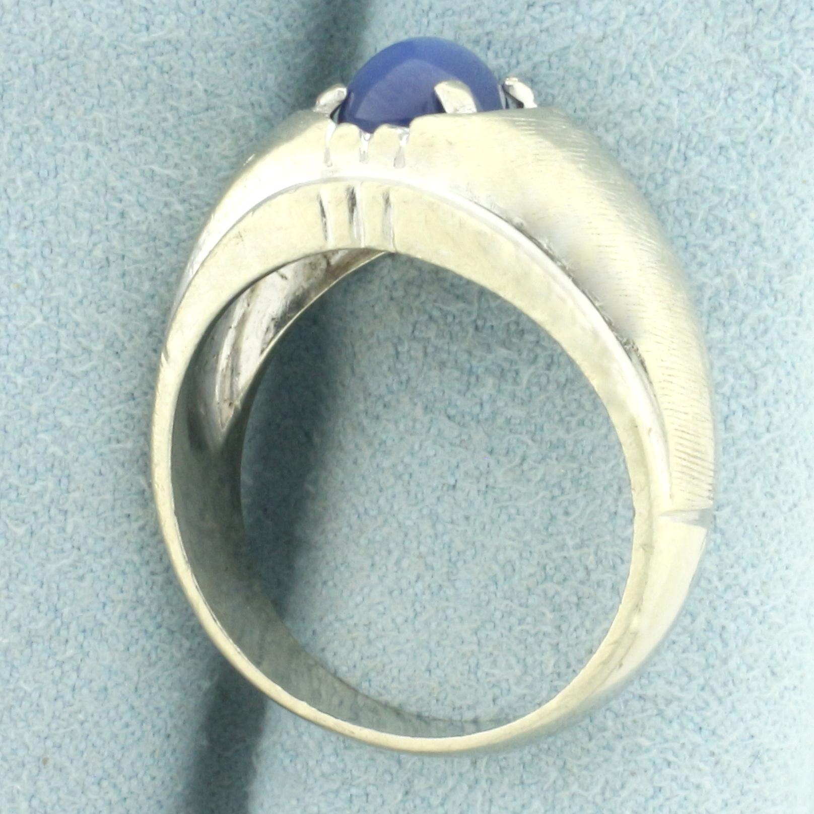 Mens Star Sapphire Ring In 14k White Gold