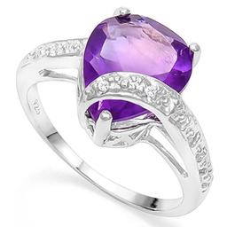 3d 4ctw Pear Cut Amethyst & Diamond Ring In Platinum Over Sterling Silver