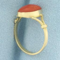 Bezel Set Red Coral Solitaire Ring In 18k Yellow Gold