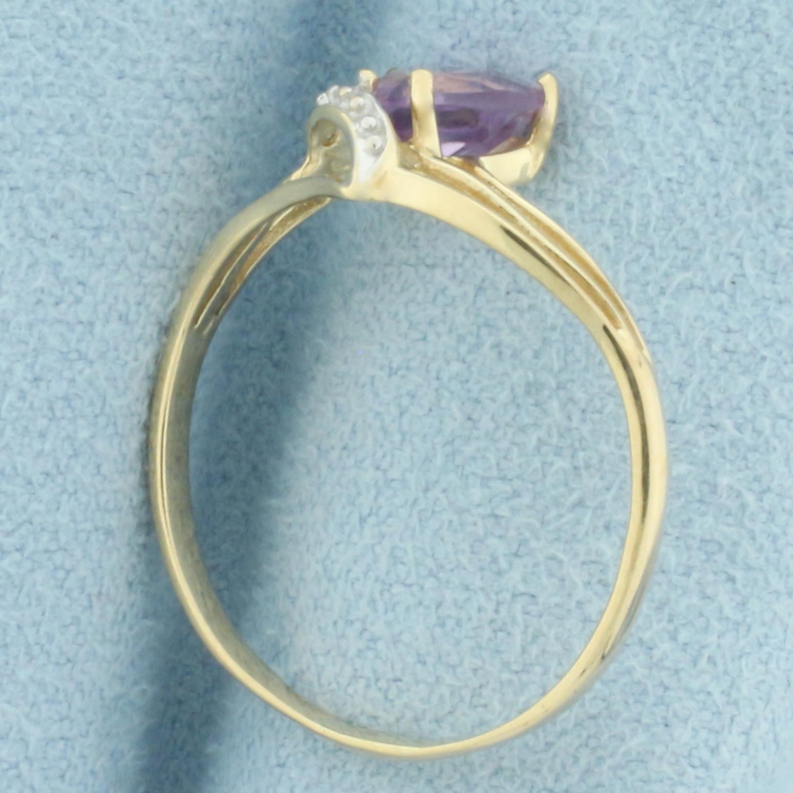 Heart Rose De France Amethyst And Diamond Ring In 14k Yellow Gold