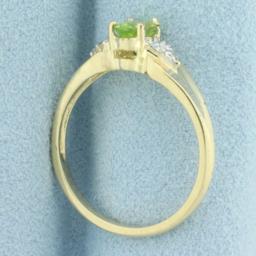 Peridot And Diamond Ring In 10k Yellow Gold