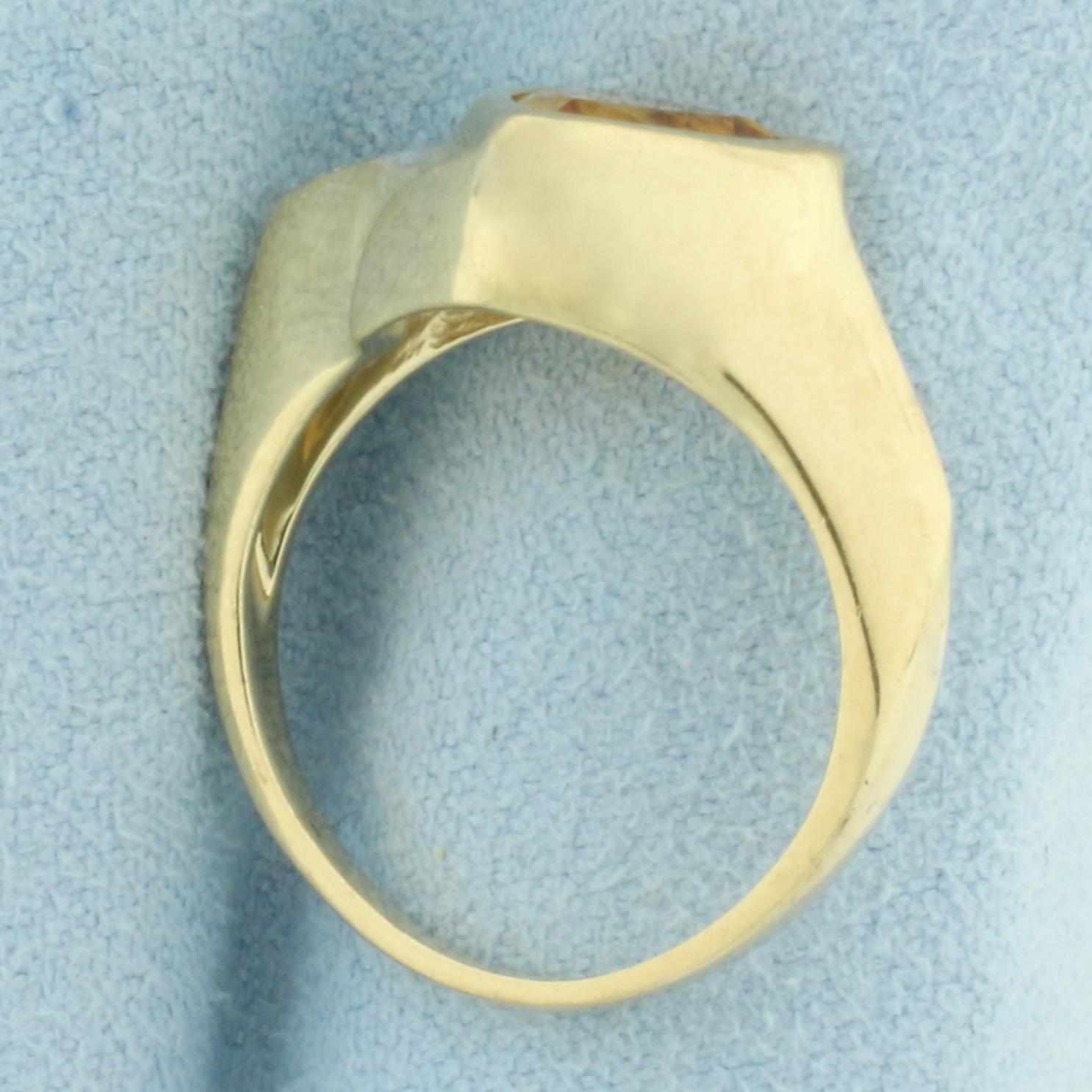 Bezel Trillion Citrine And Diamond Ring In 14k Yellow Gold