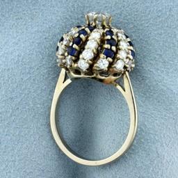 Vintage Cactus Design 2 1/2ct Tw Diamond And Sapphire Ring In 14k White Gold