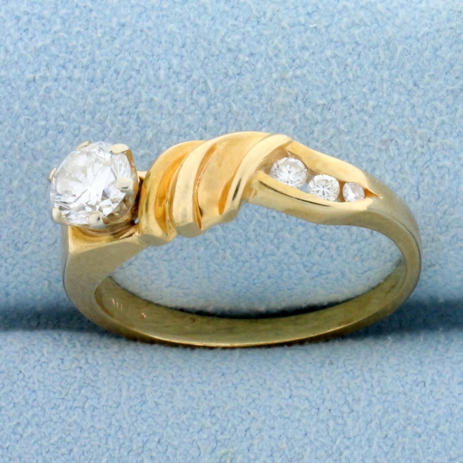 Modern Abstract Design Over 1/2ct Tw Diamond Ring In 14k Yellow Gold