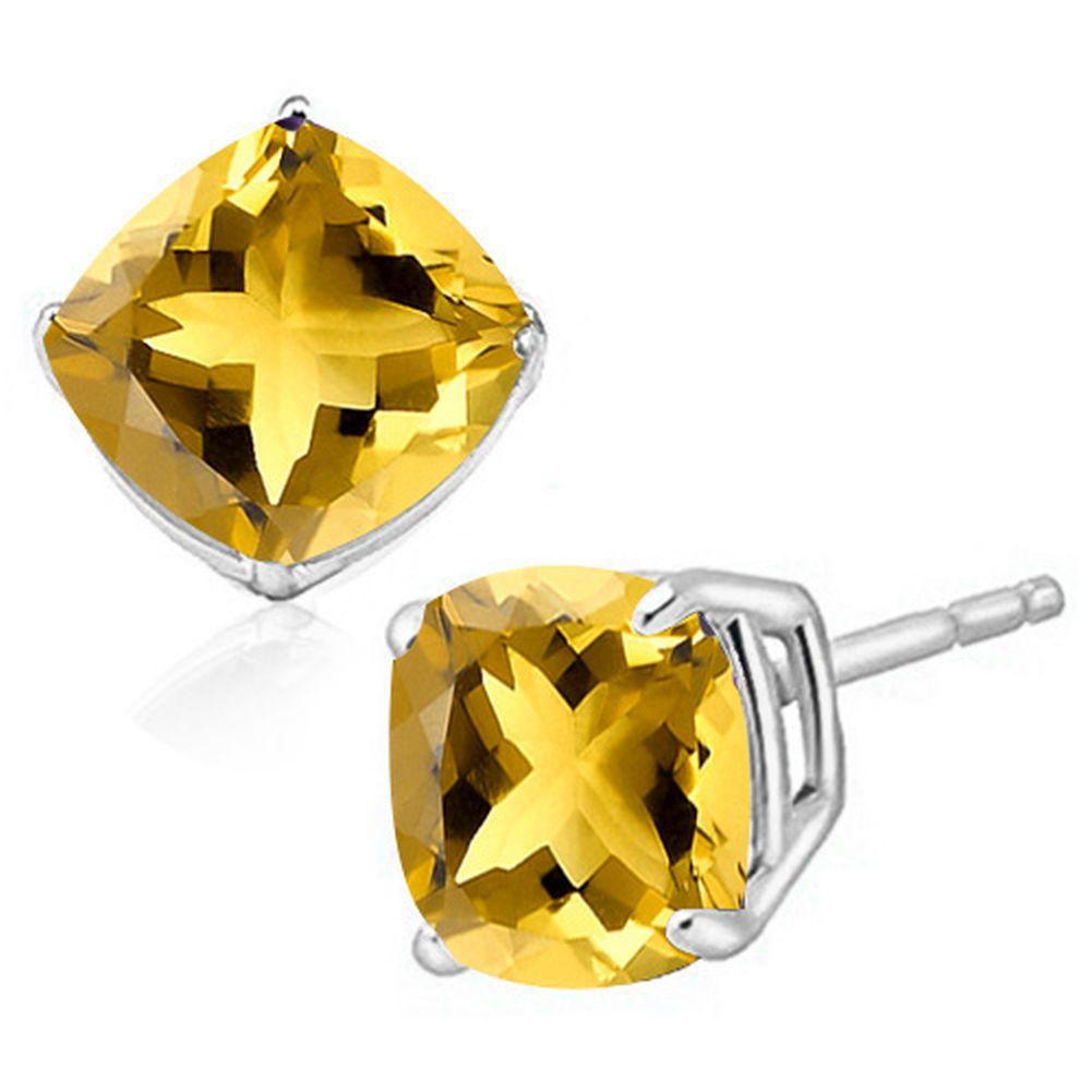 6mm Cushion Cut Citrine 1.85ctw Stud Earrings In Sterling Silver