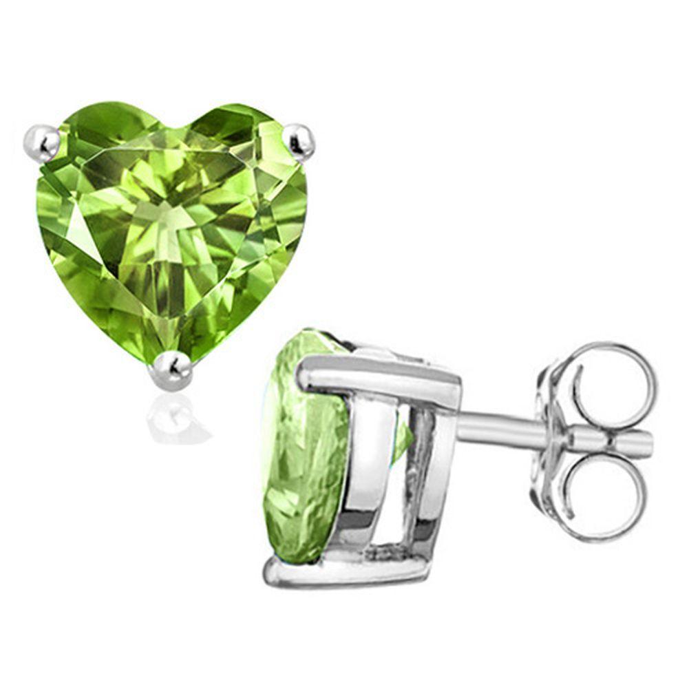 5mm Heart Cut Peridot 1.1ctw Stud Earrings In Sterling Silver