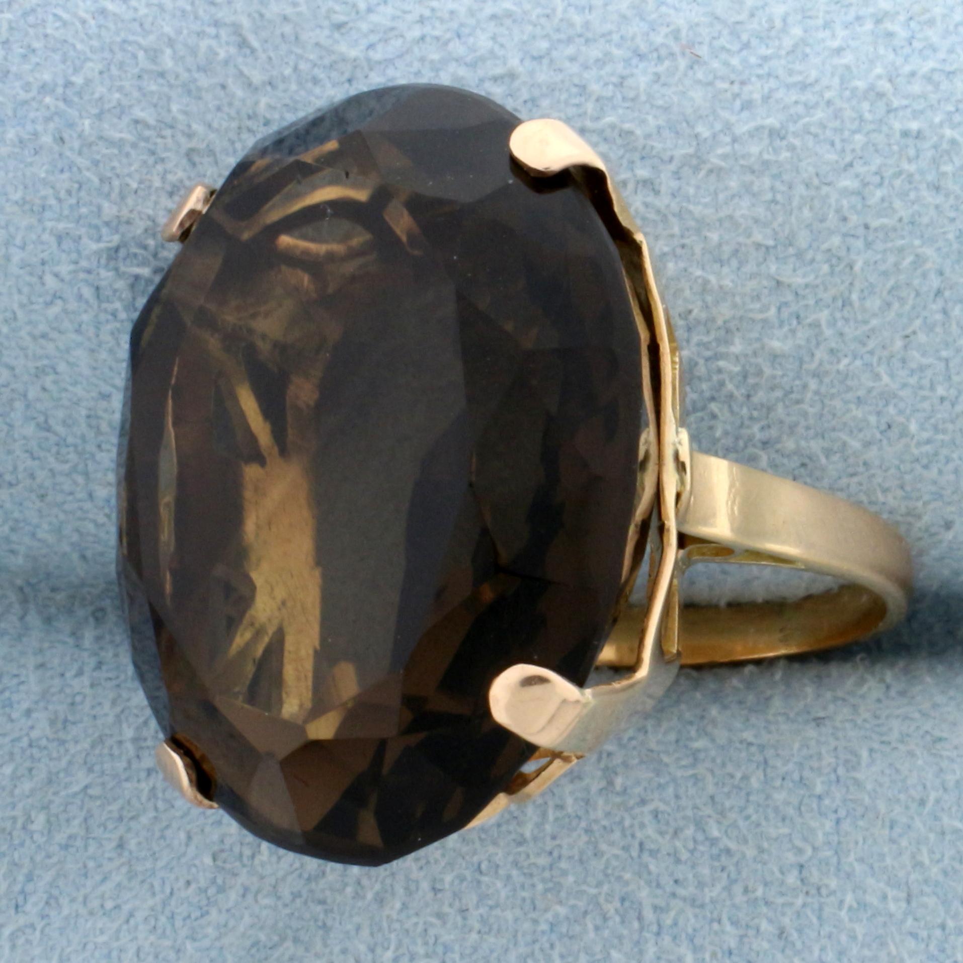 Vintage 50ct Smoky Topaz Statement Ring In 18k Yellow Gold