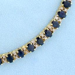 13ct Sapphire And Diamond Tennis Line Bracelet In 14k Yellow Gold