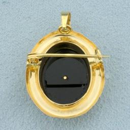 Vintage Onyx Pendant Or Pin In 18k Yellow Gold