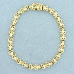 6 1/2 Inch Heart Link Diamond Cut Bracelet In 14k Yellow Gold