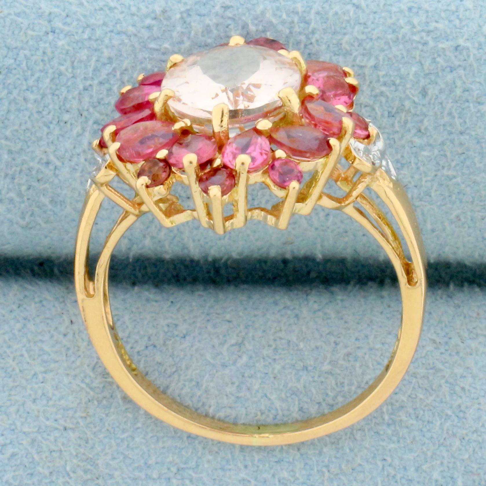 5ct Tw Morganite, Pink Tourmaline And Diamond Ring In 14k Yellow Gold