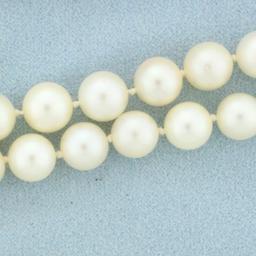 Vintage Akoya Pearl Double Strand Necklace In 14k White Gold