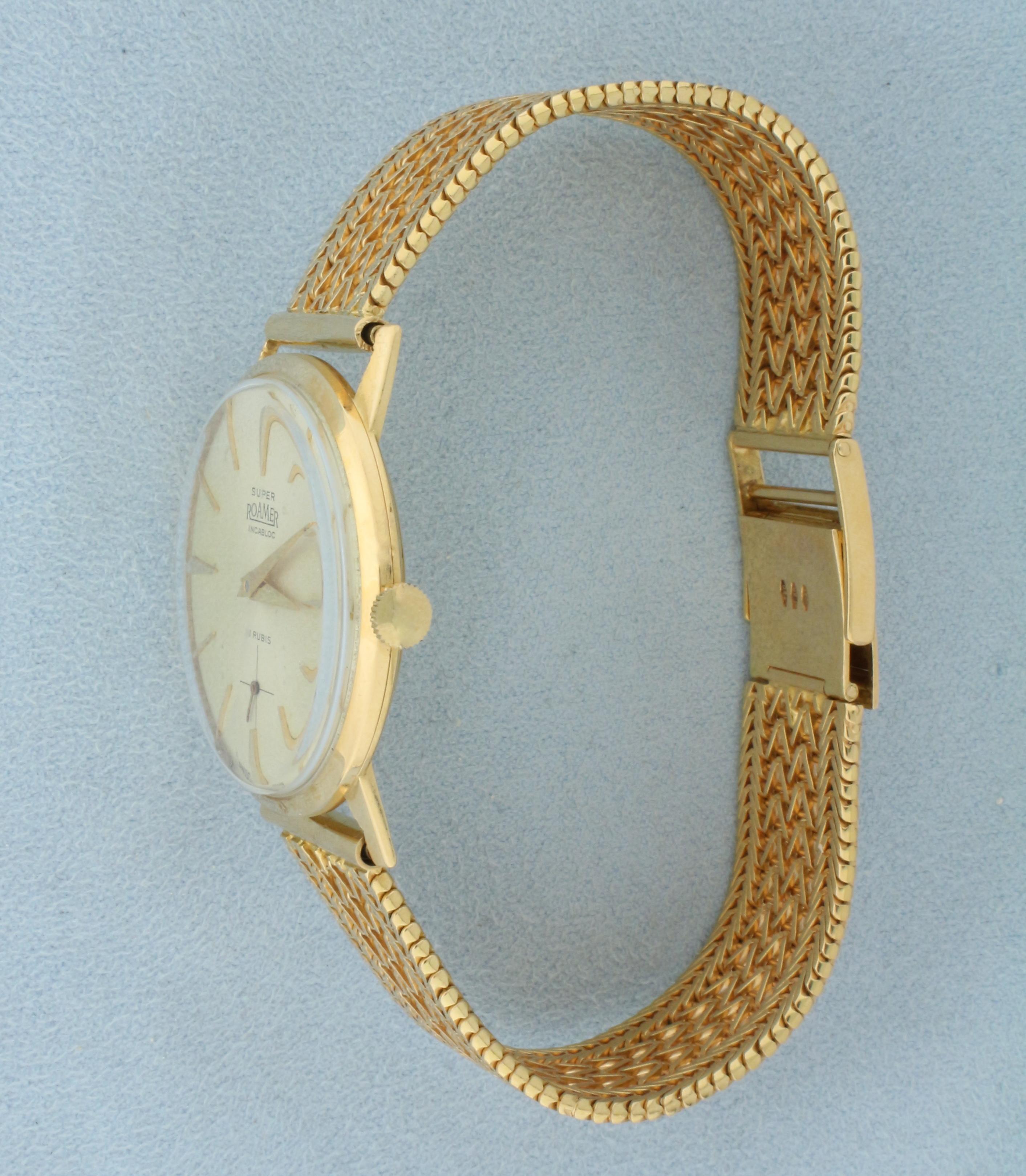 Mens Vintage Super Roamer Incabloc Watch In Solid 18k Gold Case And Band