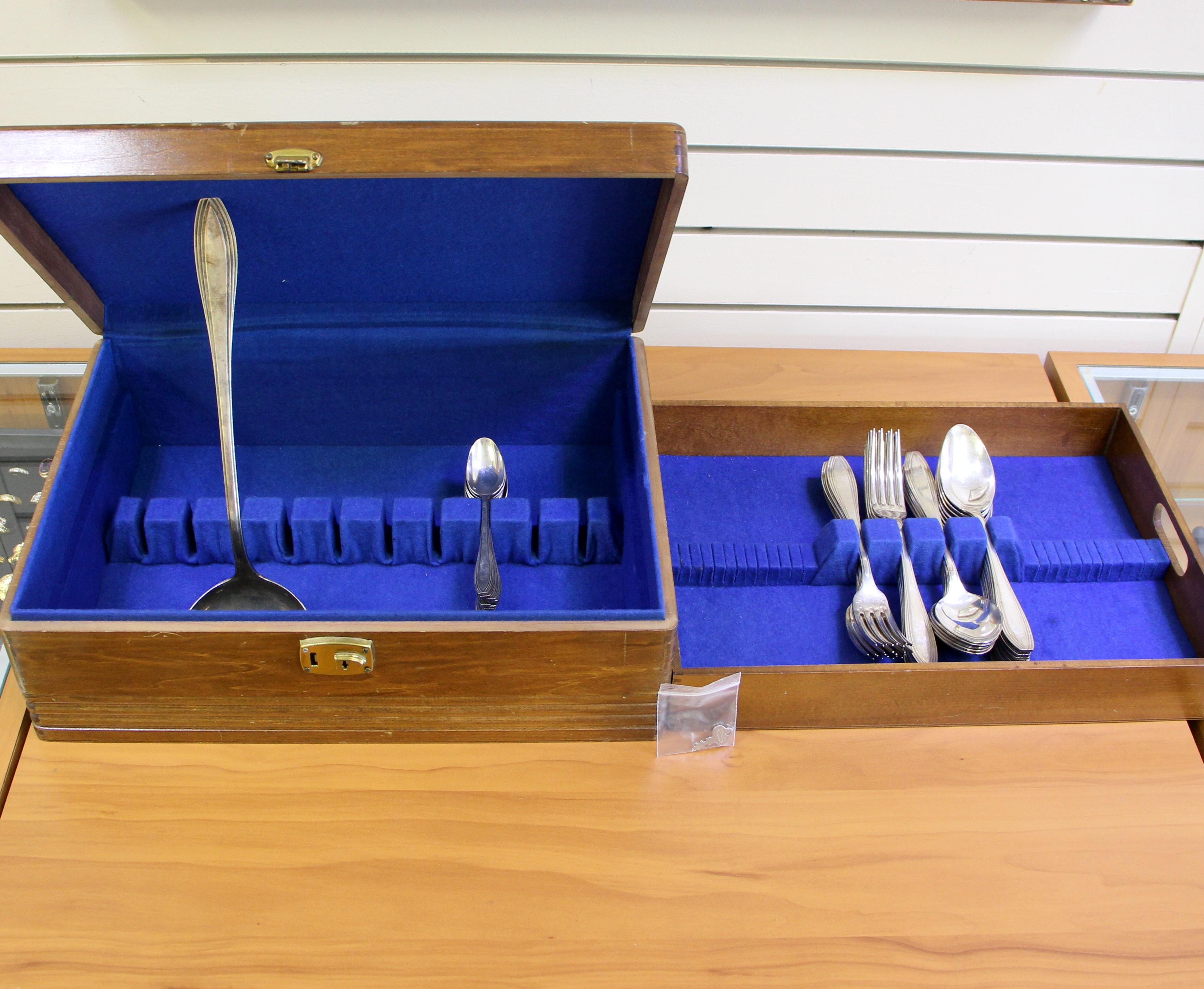 Antique French Societe Anonyme Argental Art Deco Silverplate Thirty Six Piece Flatware Set