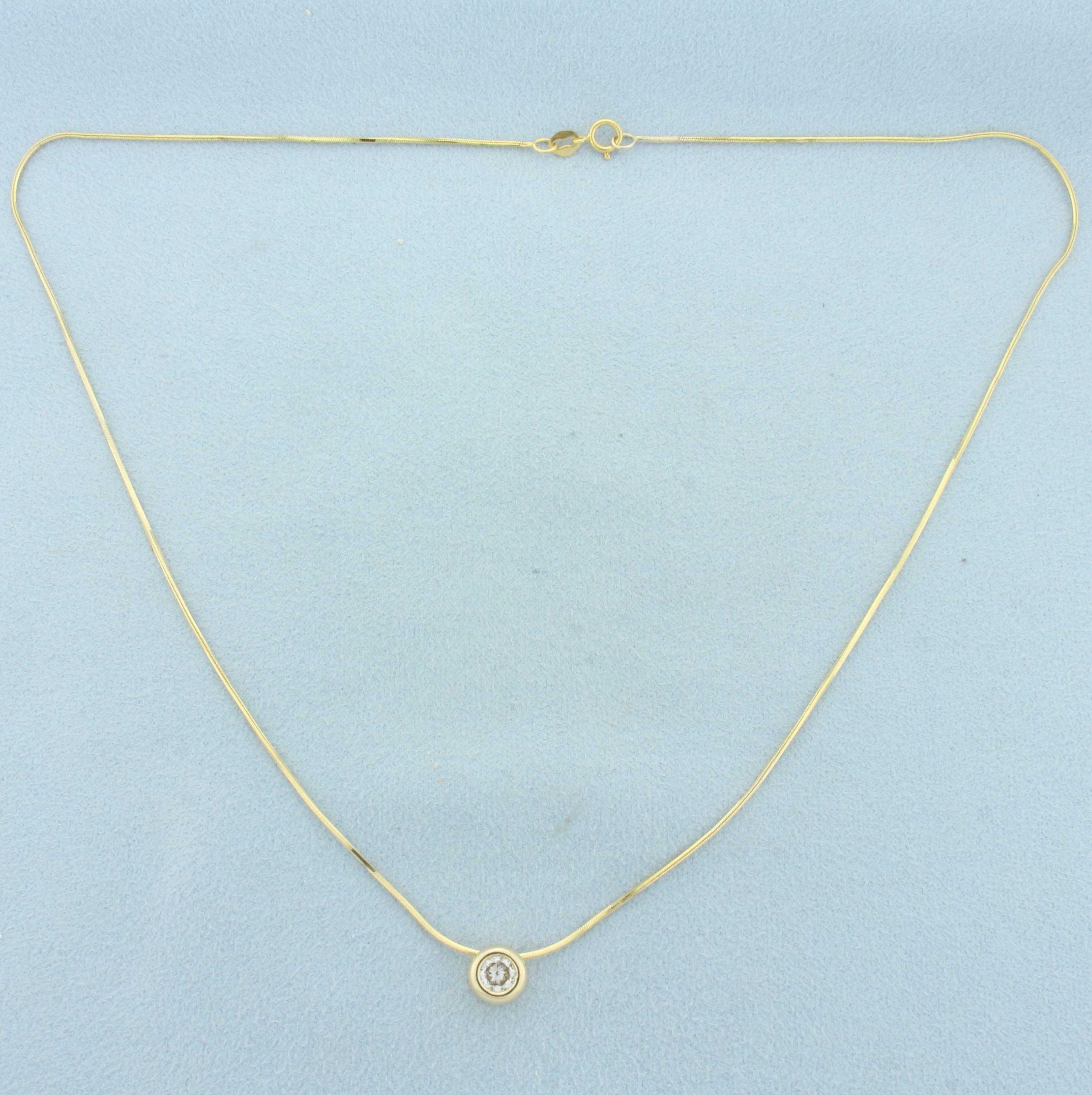 17 Inch Diamond Solitaire Slide Necklace In 14k Yellow Gold