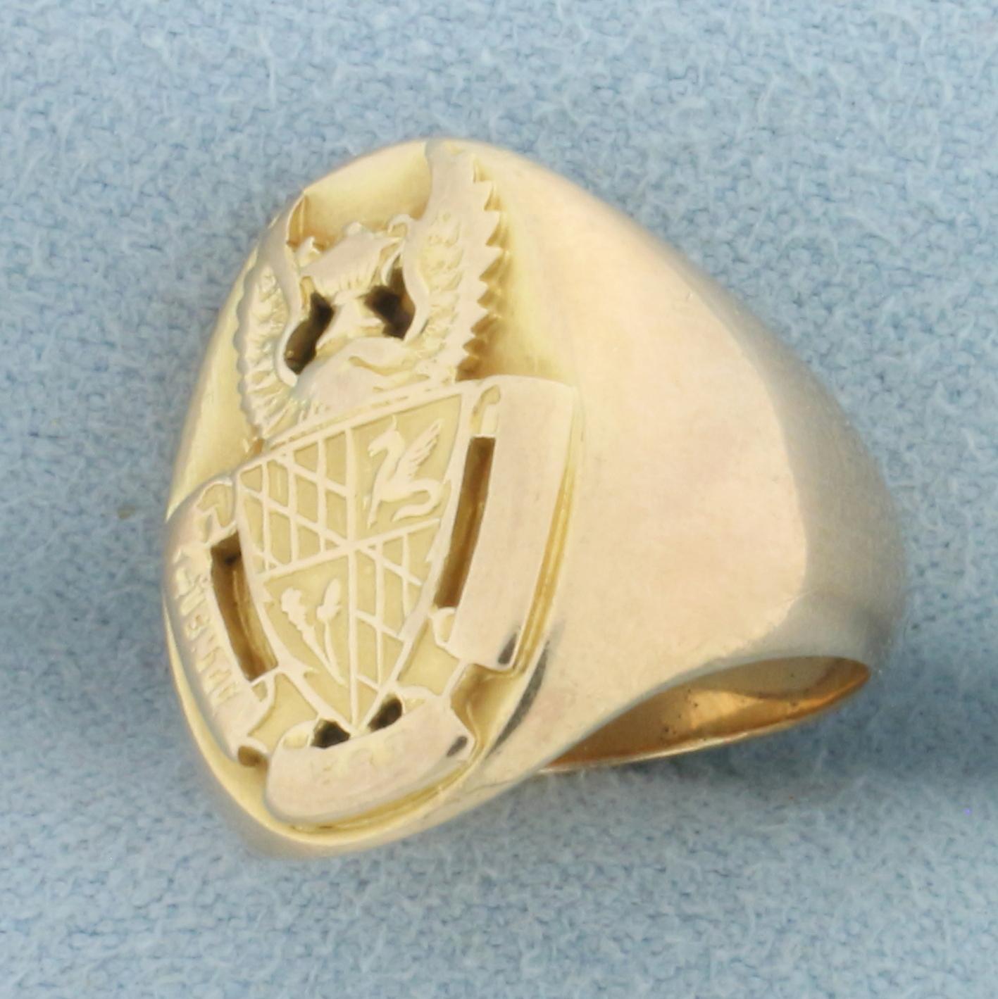 Vintage Crest Coat Of Arms Signet Ring 14k Yellow Gold