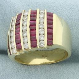 Diamond And Ruby Channel Set Ring In 14k Yellow Gold