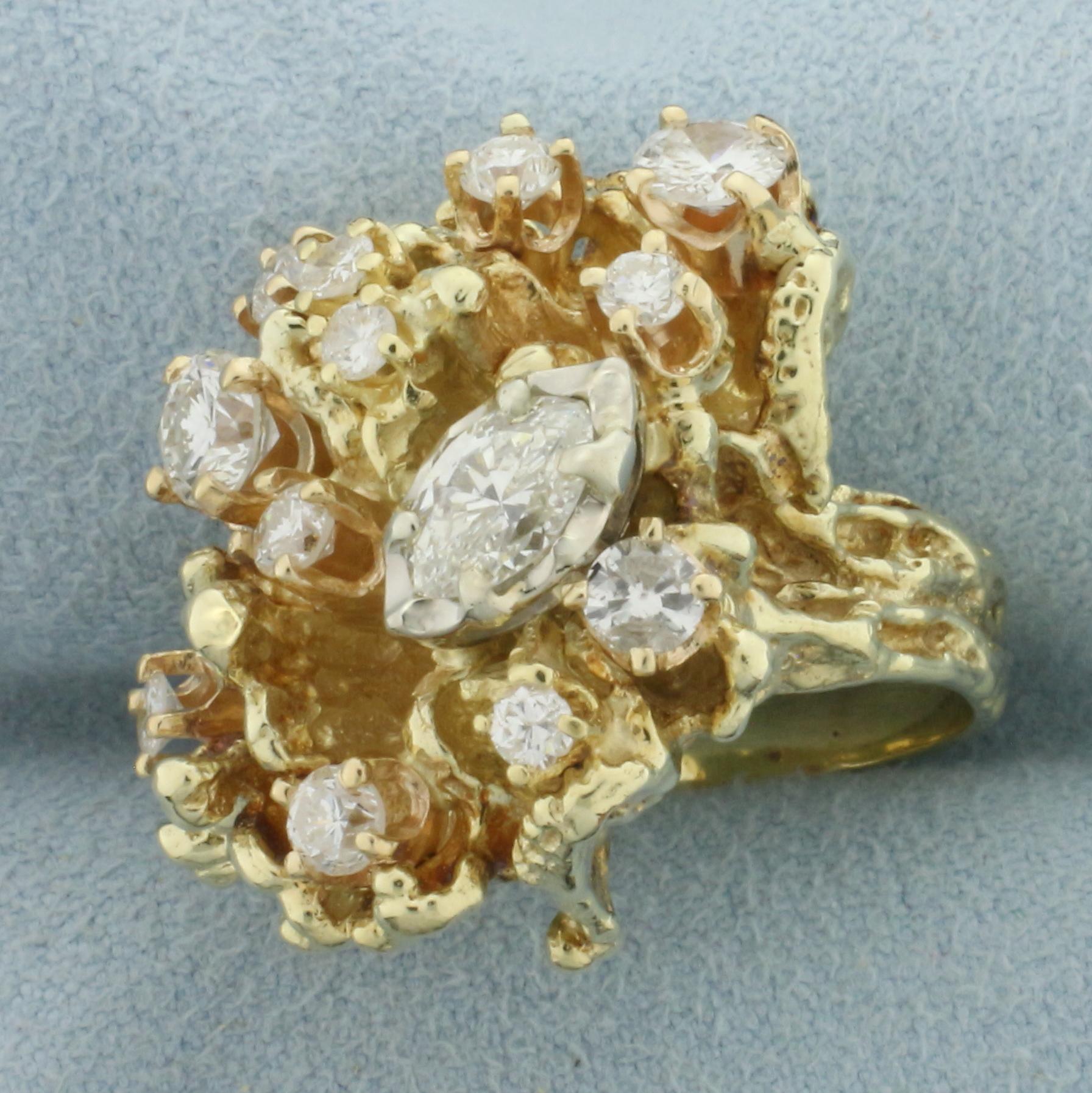 Diamond Nugget Design Ring In 18k Yellow Gold