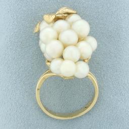 Unique Cultured Akoya Pearl Bunch Of Grapes Ring In 14k Yellow Gold