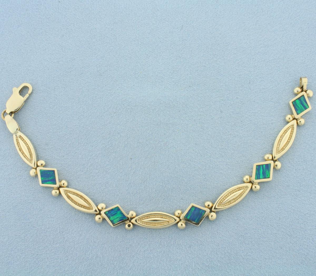 Opal Inlay Bracelet In 14k Yellow Gold