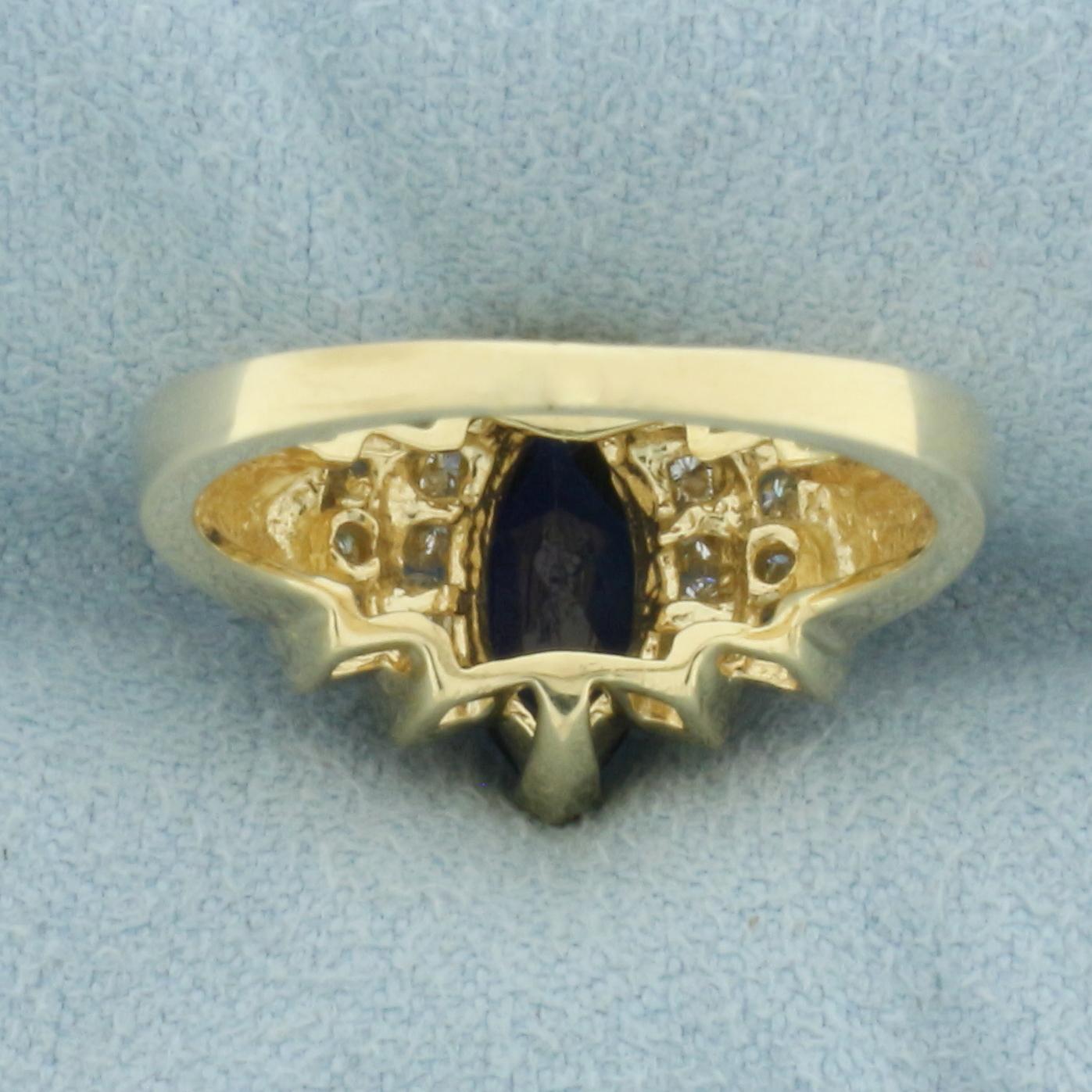 Natural Sapphire And Diamond Ring In 14k Yellow Gold